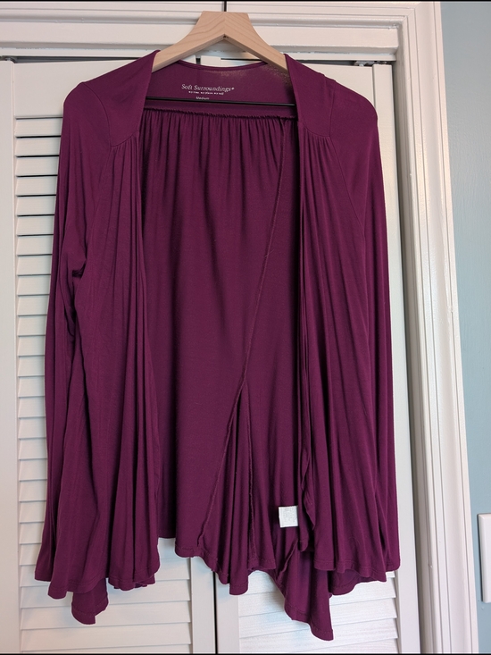 Soft Surroundings Sweaters - Soft Surroundings Open-Front Draped Cardigan - Plum